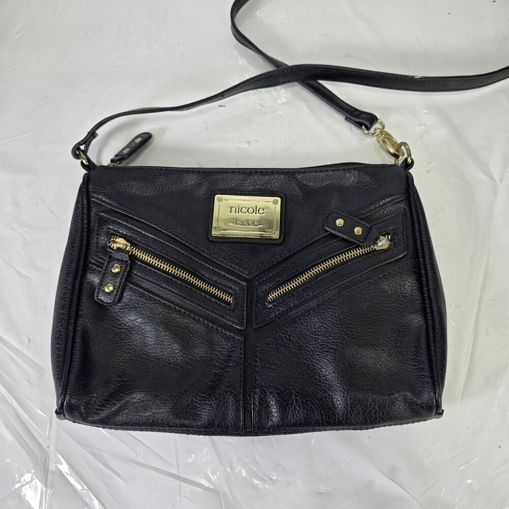 Nicole Miller Black Mobile Phone Pocket Clutch Purse 2 Zippered Pockets